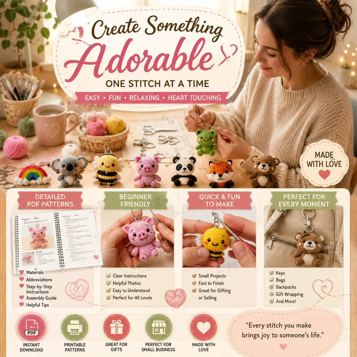 350+ Crochet Keychain Patterns Bundle | Amigurumi Animal, Food, Flower Charms (PDF)