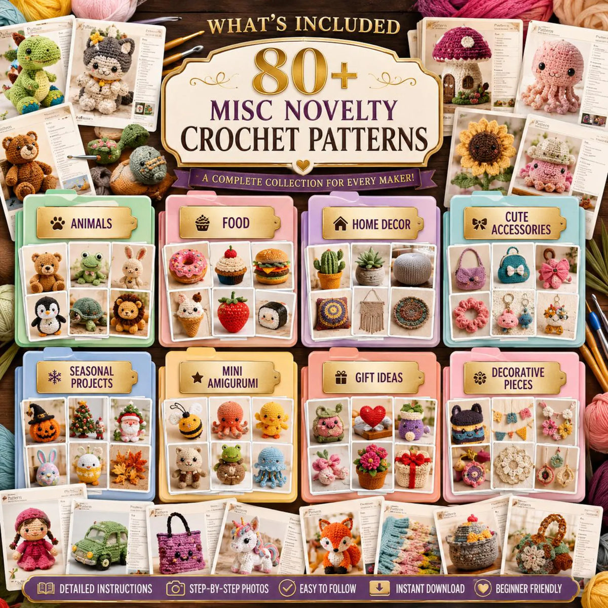 80+ Novelty Crochet Patterns Bundle | Amigurumi, Toys, Gifts, Decor (PDF Download)