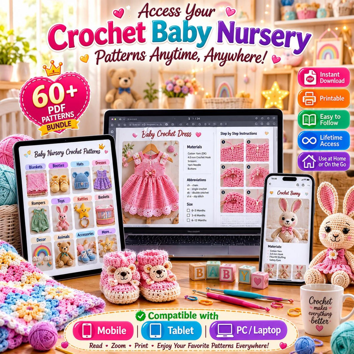 60+ Baby Nursery Crochet Patterns Bundle | Amigurumi Toys & Nursery Decor PDF (Instant Download)