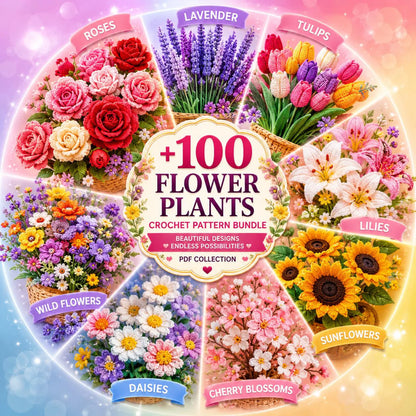 100+ Flower Crochet Patterns Bundle | Amigurumi, Granny Squares, Bouquets (PDF Collection)