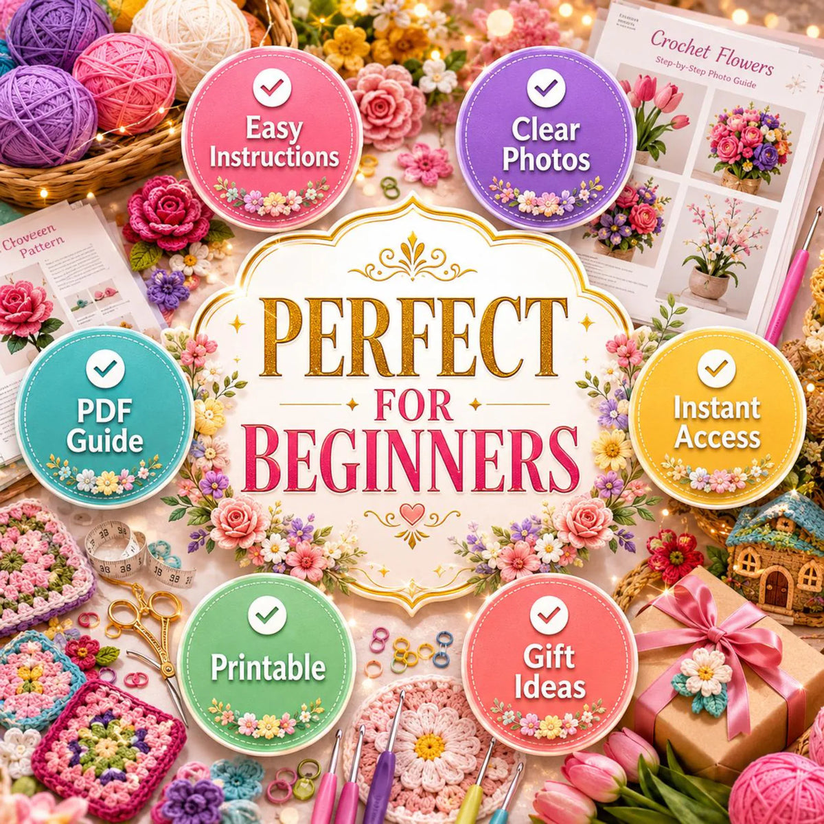 100+ Flower Crochet Patterns Bundle | Amigurumi, Granny Squares, Bouquets (PDF Collection)