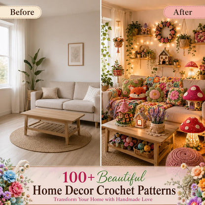 100+ Home Decor Crochet Patterns Bundle | Fairy Houses, Pillows, Wreaths (PDF Download)
