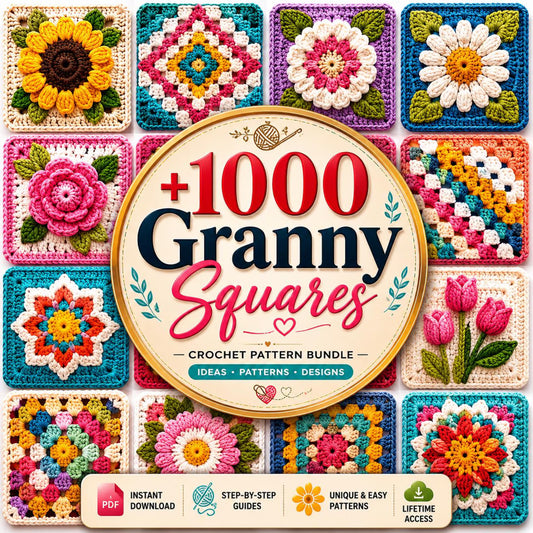 1000+ Crochet Granny Square Patterns Bundle | Floral, Boho, Vintage Designs (PDF Download)