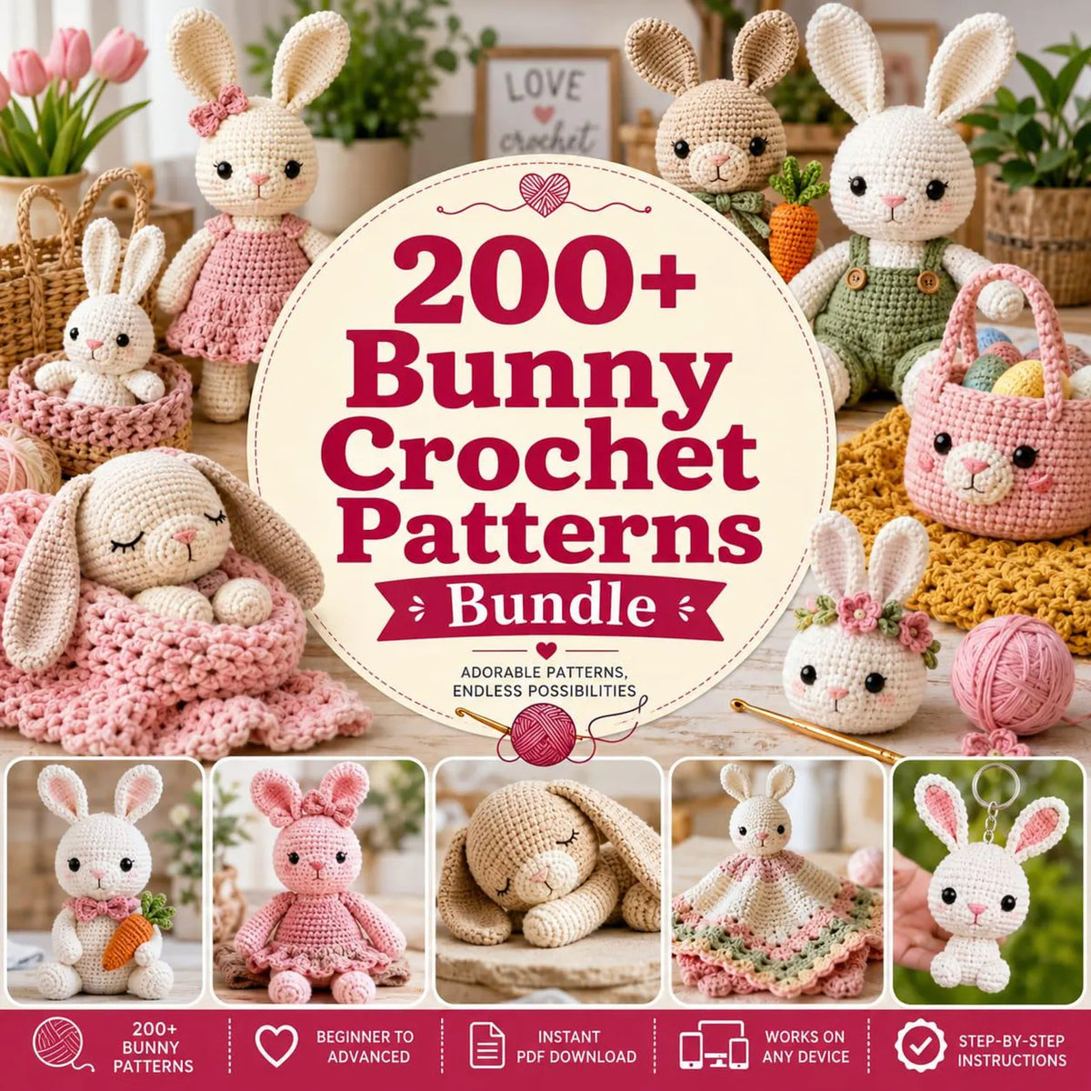 200+ Bunny Crochet Patterns Bundle | Amigurumi Rabbit PDF Patterns (Digital Download)
