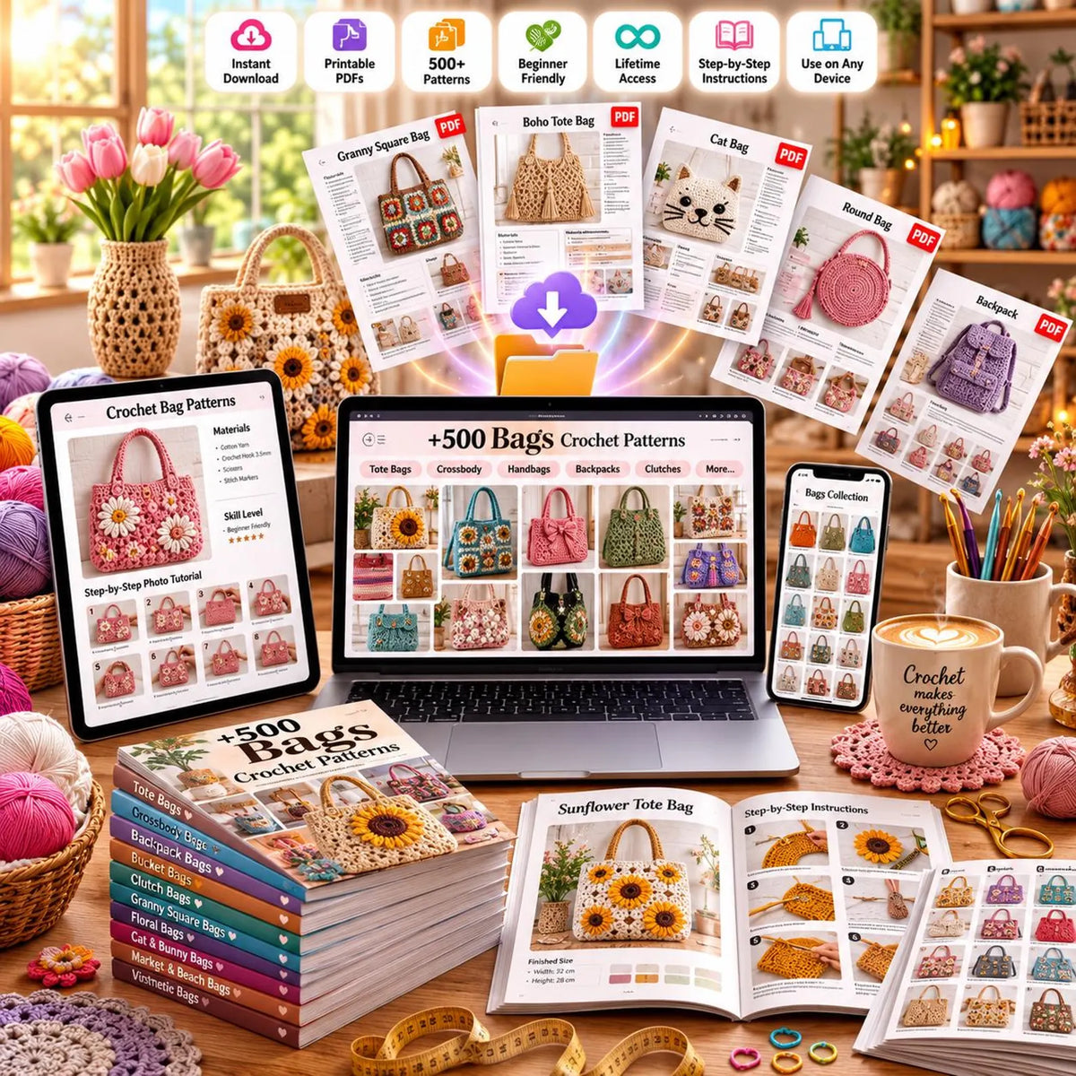 500+ Crochet Bag Patterns Bundle | Tote, Purse, Backpack PDF Patterns (Instant Download)
