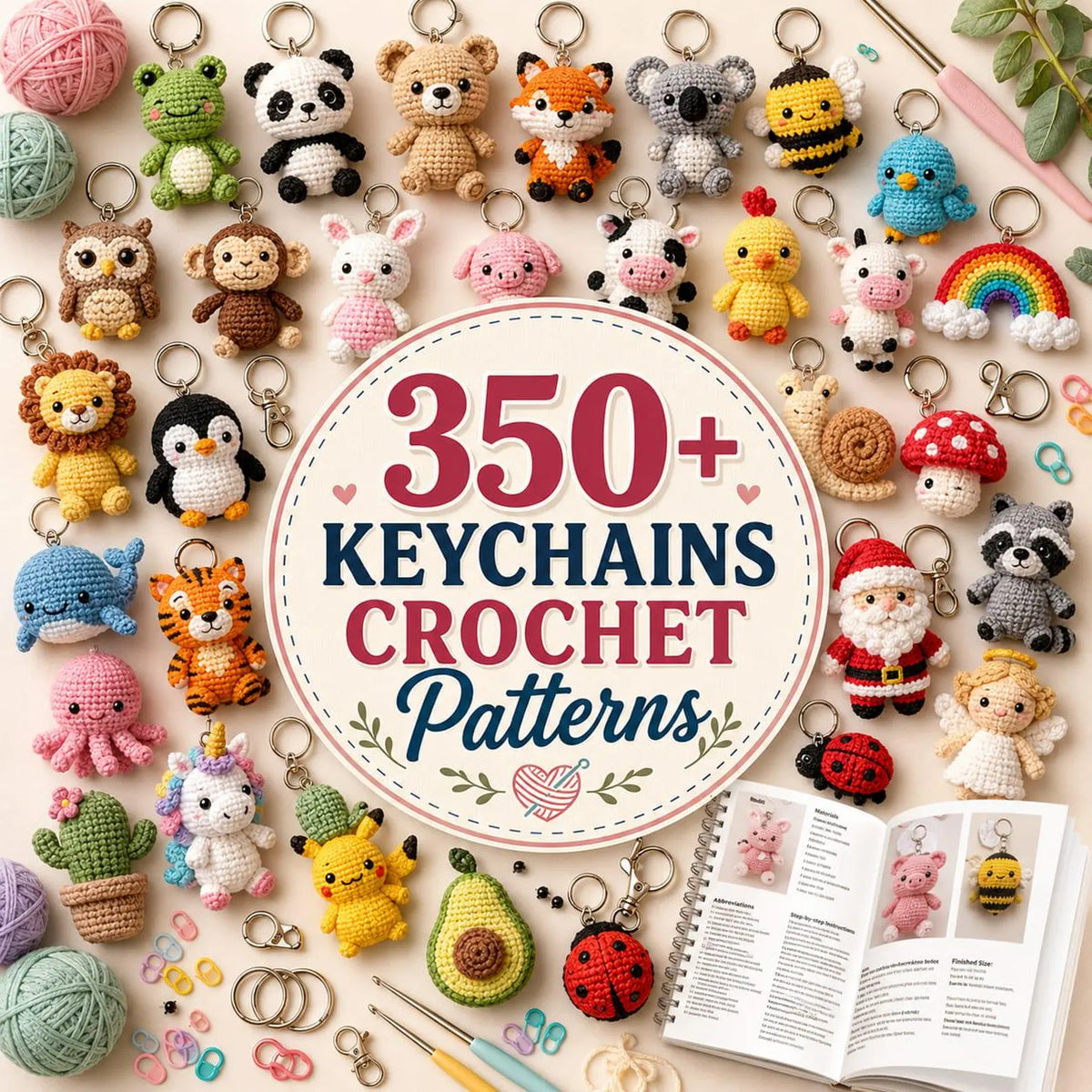 350+ Crochet Keychain Patterns Bundle | Amigurumi Animal, Food, Flower Charms (PDF)