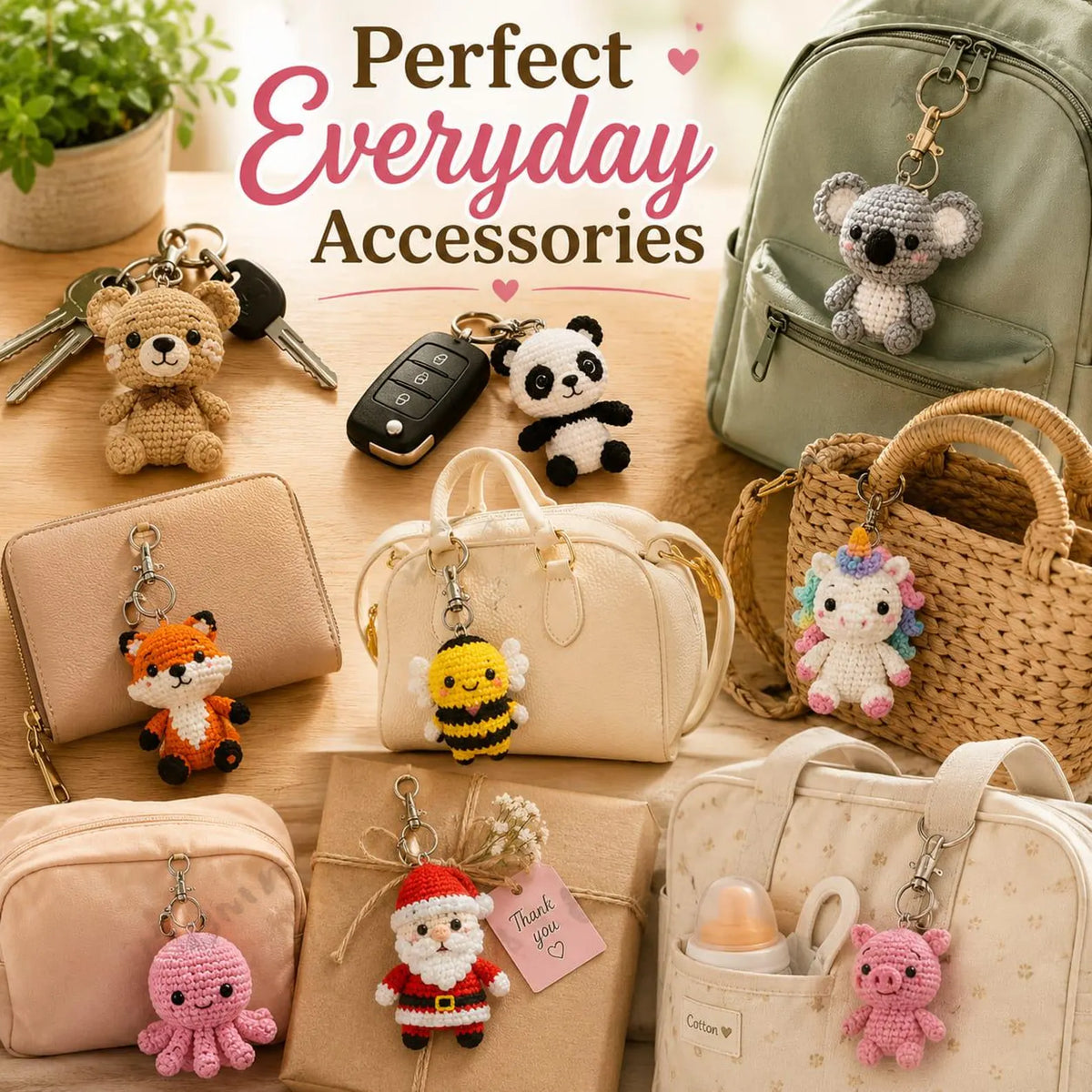 350+ Crochet Keychain Patterns Bundle | Amigurumi Animal, Food, Flower Charms (PDF)