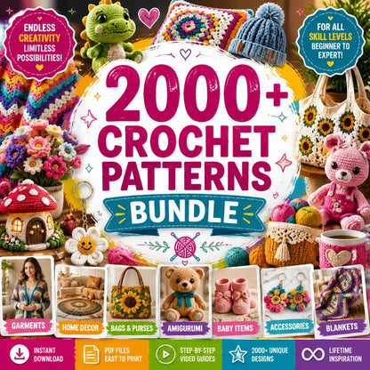 2000+ Crochet Patterns Bundle | Amigurumi, Blankets, Bags, Home Decor (PDF Files)