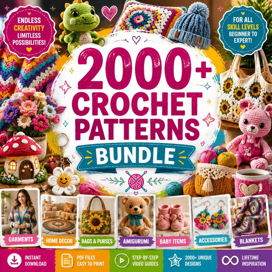 2000+ Crochet Patterns Bundle | Amigurumi, Blankets, Bags, Home Decor (PDF Files)