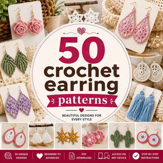 50 Crochet Earring Patterns Bundle | Boho, Floral, Geometric PDF Download
