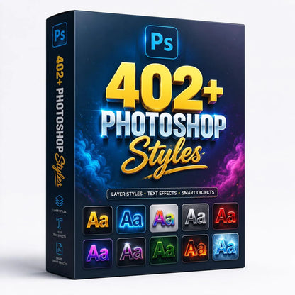 402+ Photoshop Styles Bundle | Gold, Chrome, Neon, 3D, Vintage Text Effects (Digital Download)