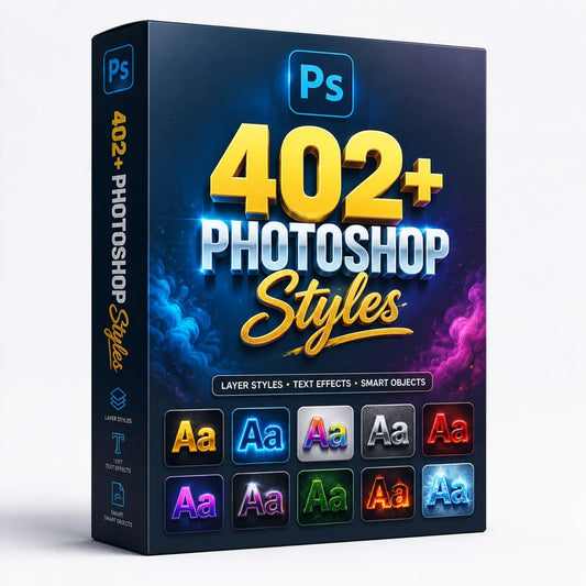 402+ Photoshop Styles Bundle | Gold, Chrome, Neon, 3D, Vintage Text Effects (Digital Download)