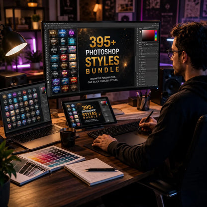402+ Photoshop Styles Bundle | Gold, Chrome, Neon, 3D, Vintage Text Effects (Digital Download)