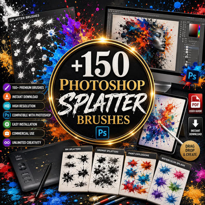 150+ Photoshop Splatter Brushes Bundle | Ink, Paint, Grunge, Watercolor (Digital Download)