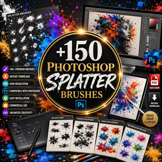 150+ Photoshop Splatter Brushes Bundle | Ink, Paint, Grunge, Watercolor (Digital Download)
