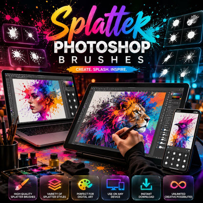 150+ Photoshop Splatter Brushes Bundle | Ink, Paint, Grunge, Watercolor (Digital Download)