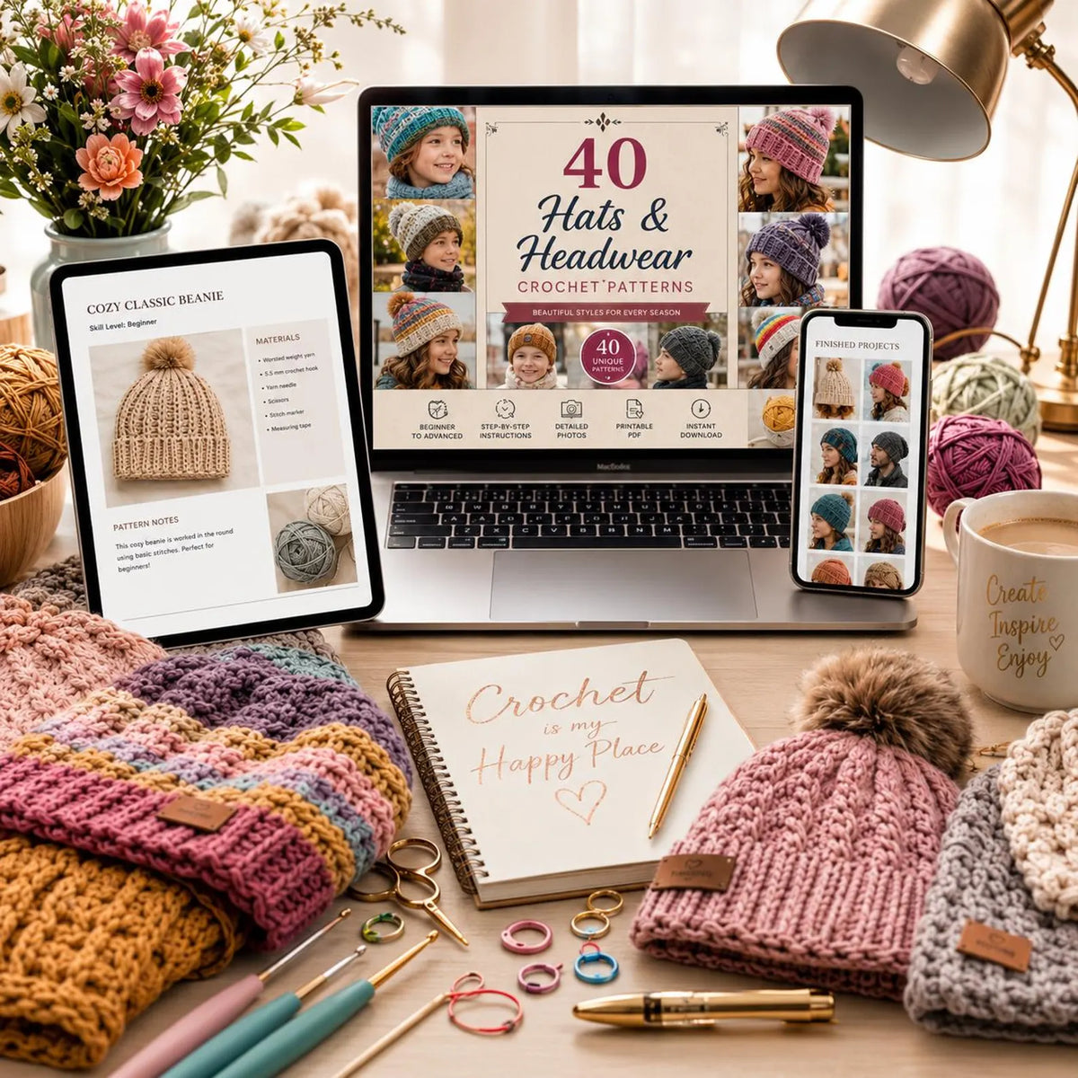 40 Crochet Hat Patterns Bundle | Beanie, Bucket, Baby Hat, Hood (PDF Download)