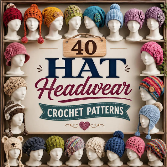 40 Crochet Hat Patterns Bundle | Beanie, Bucket, Baby Hat, Hood (PDF Download)