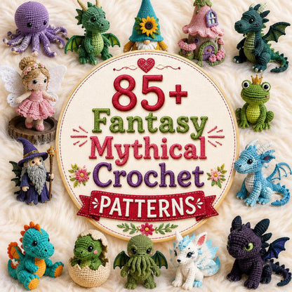 85+ Fantasy Mythical Crochet Patterns Bundle | Dragon, Unicorn, Fairy, Gnome Amigurumi (PDF Download)