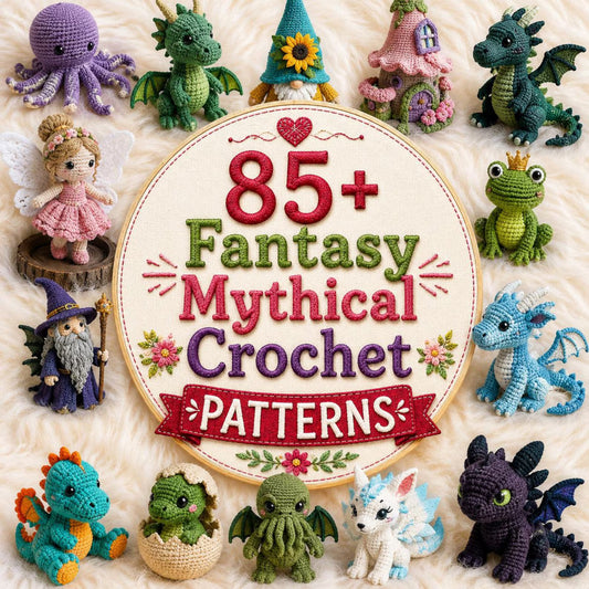 85+ Fantasy Mythical Crochet Patterns Bundle | Dragon, Unicorn, Fairy, Gnome Amigurumi (PDF Download)