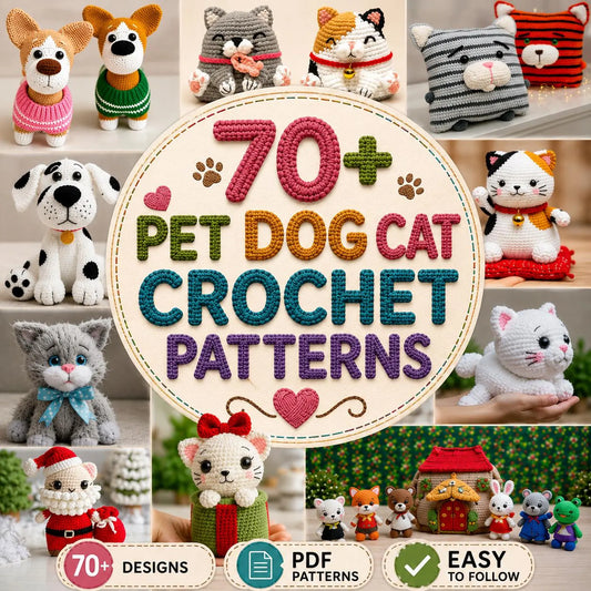 70+ Pet Dog & Cat Crochet Patterns Bundle | Amigurumi (PDF Patterns)