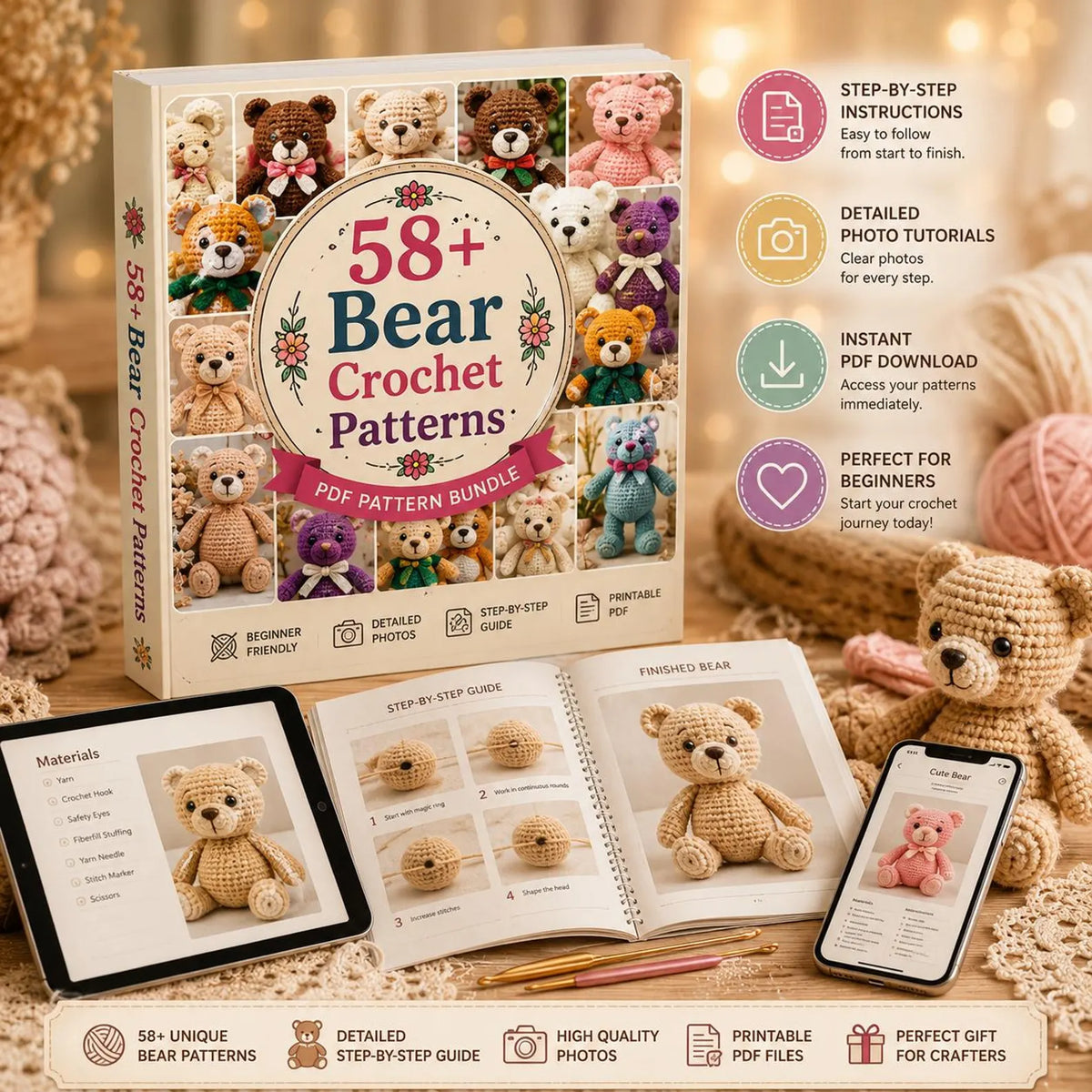 58+ Bear Crochet Patterns Bundle | Amigurumi PDF Patterns (Digital Download)