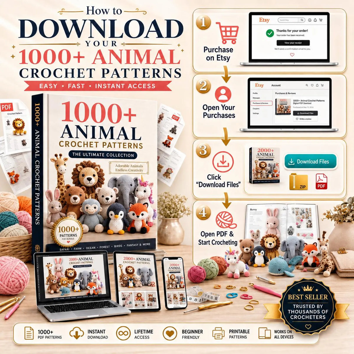 1000+ Animal Crochet Patterns Bundle | Amigurumi PDF Toys (Instant Download