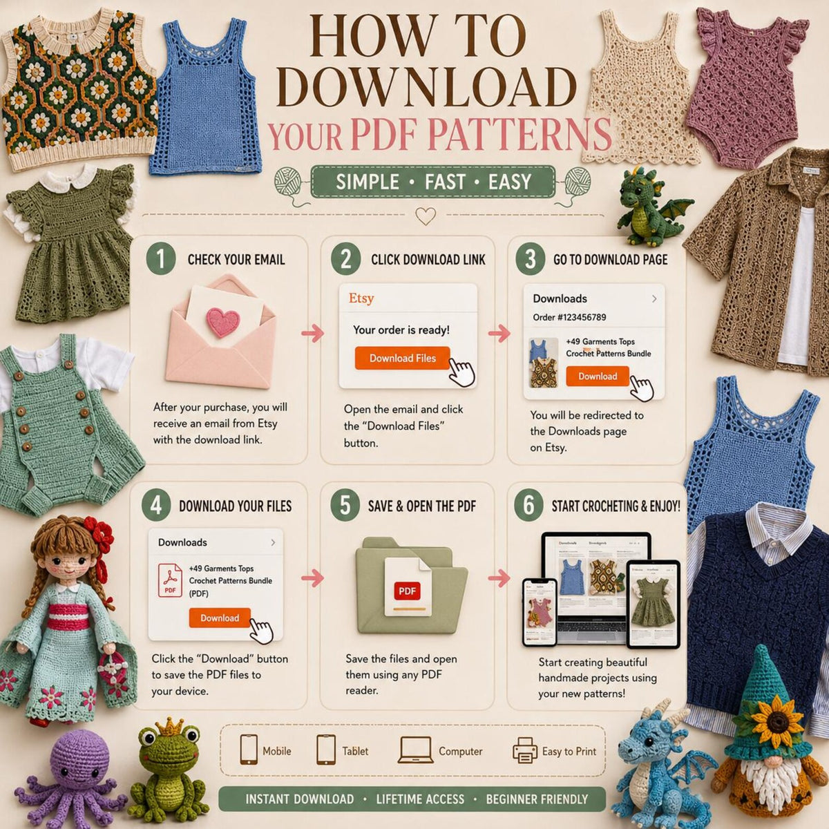 49 Crochet Garment Top Patterns | Women's Summer Tanks, Blouses (PDF Download)