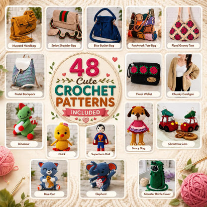 48 Crochet Patterns Bundle | Amigurumi Toys, Bags, Cardigan, Wallets (PDF Download)