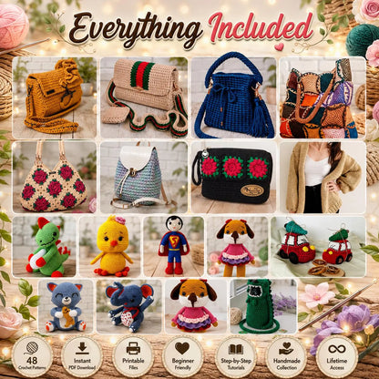 48 Crochet Patterns Bundle | Amigurumi Toys, Bags, Cardigan, Wallets (PDF Download)