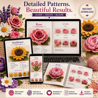 100 Flower Crochet Knit Patterns Bundle | Floral Blanket, Granny Square (PDF Download)
