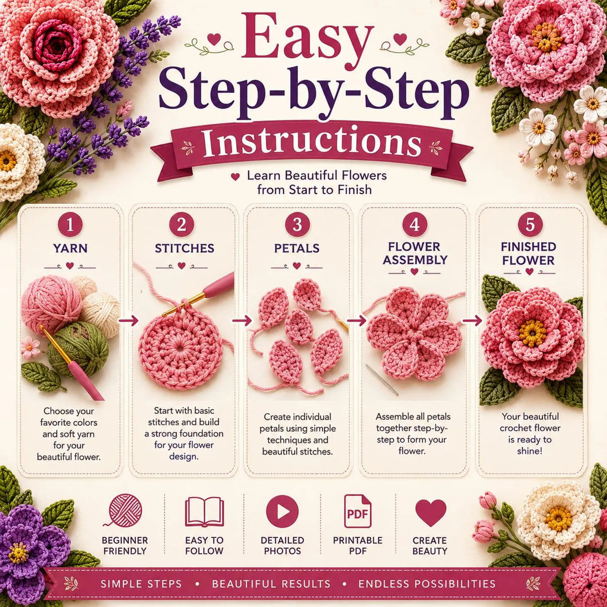 100 Flower Crochet Knit Patterns Bundle | Floral Blanket, Granny Square (PDF Download)