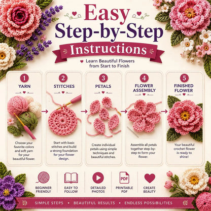 100 Flower Crochet Knit Patterns Bundle | Floral Blanket, Granny Square (PDF Download)
