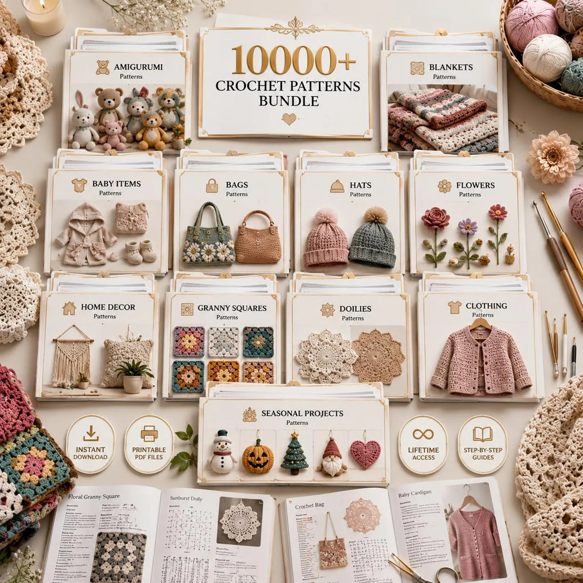 10000+ Crochet Patterns Bundle | Amigurumi, Blankets, Baby Clothes (PDF Download)