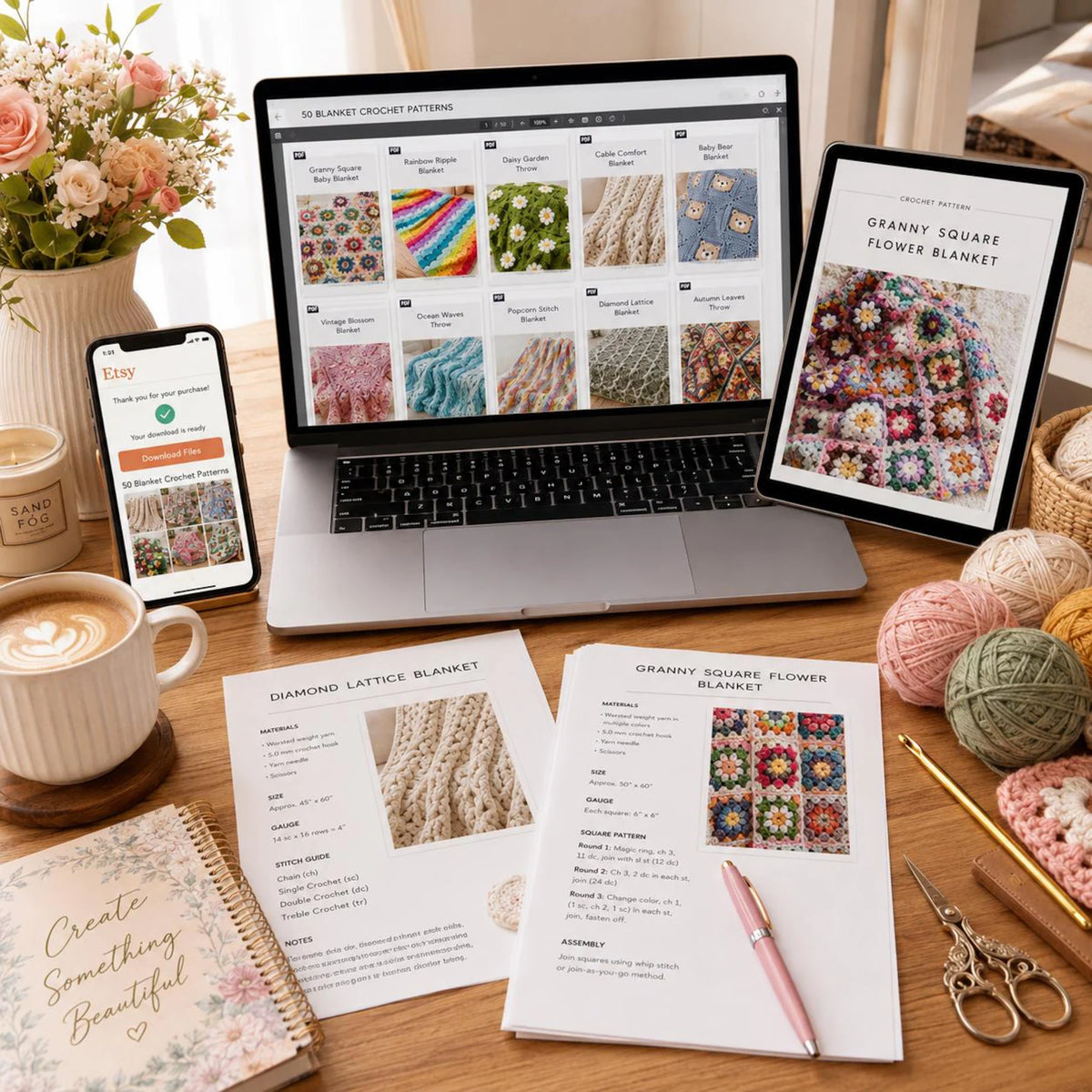 50 Crochet Blanket Patterns Bundle | Baby, Granny Square, Floral Throws (Digital Download)