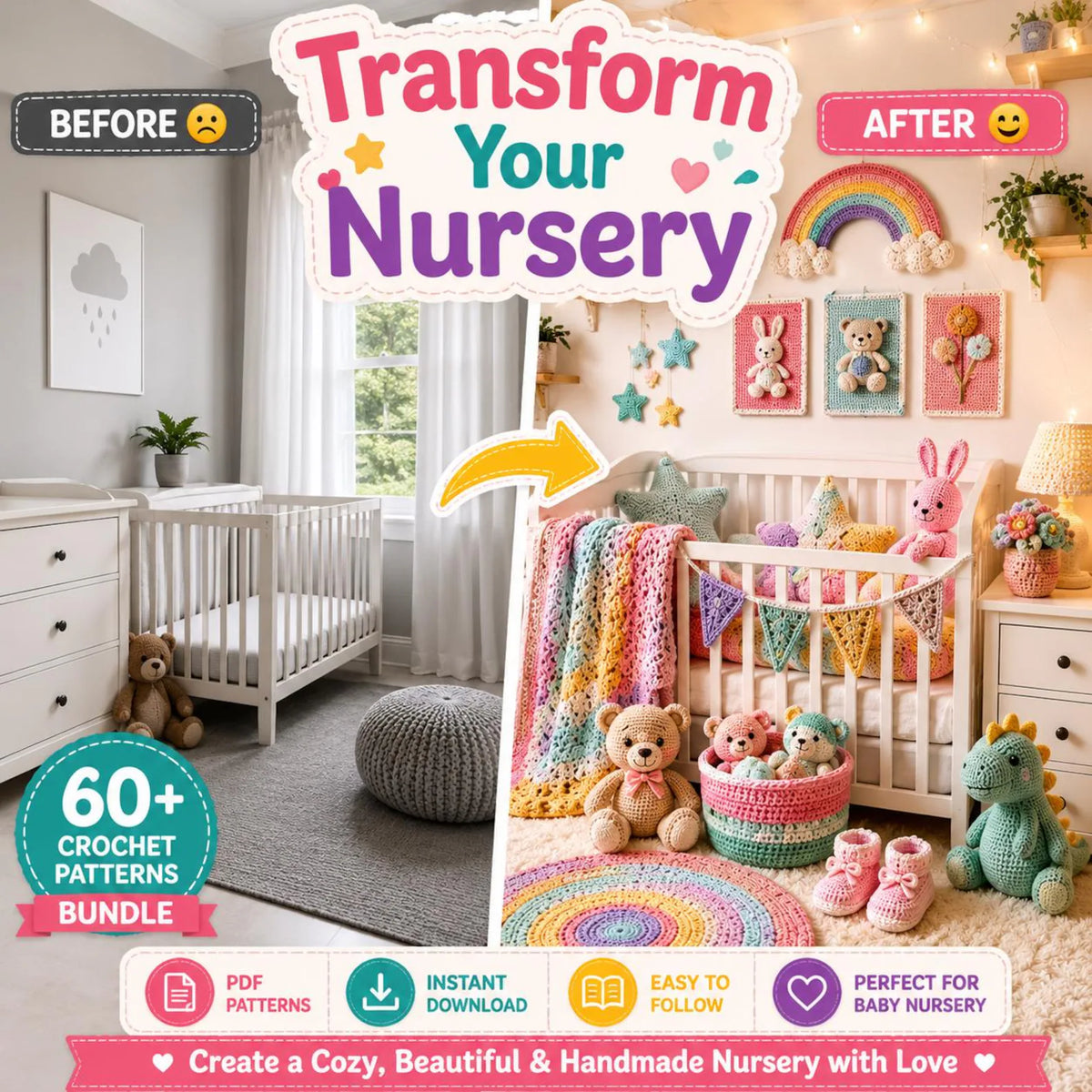 60+ Baby Nursery Crochet Patterns Bundle | Amigurumi Toys & Nursery Decor PDF (Instant Download)