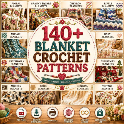 140+ Blanket Crochet Patterns Bundle | Granny Square, Baby, Throw Afghans (PDF Download)