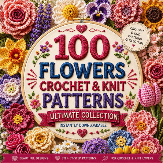 100 Flower Crochet Knit Patterns Bundle | Floral Blanket, Granny Square (PDF Download)