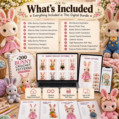 200+ Bunny Crochet Patterns Bundle | Amigurumi Rabbit PDF Patterns (Digital Download)