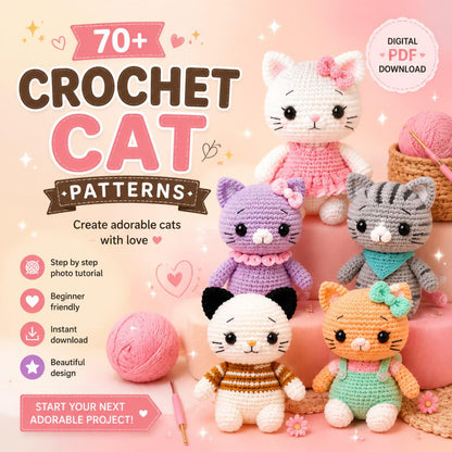 70 Cat Crochet Patterns Bundle | Amigurumi PDF Patterns for Beginners (Digital Download)