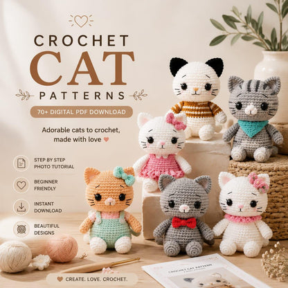 70 Cat Crochet Patterns Bundle | Amigurumi PDF Patterns for Beginners (Digital Download)
