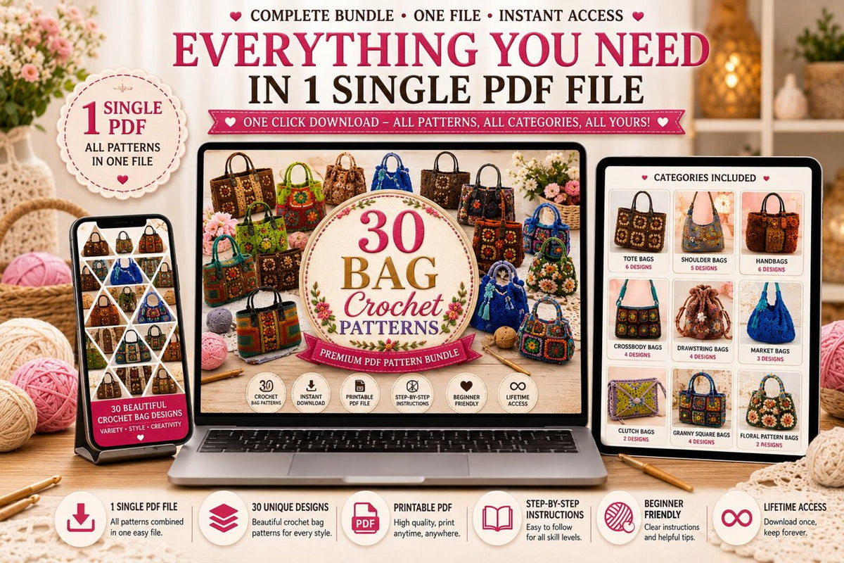 30 Crochet Bag Patterns Bundle | Tote, Shoulder, Purse PDF Patterns