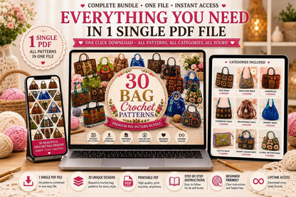 30 Crochet Bag Patterns Bundle | Tote, Shoulder, Purse PDF Patterns
