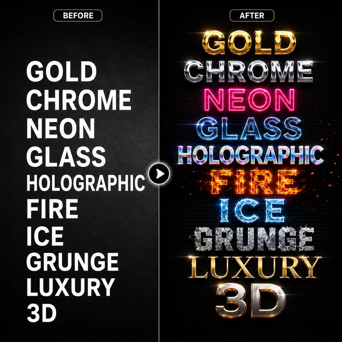 402+ Photoshop Styles Bundle | Gold, Chrome, Neon, 3D, Vintage Text Effects (Digital Download)