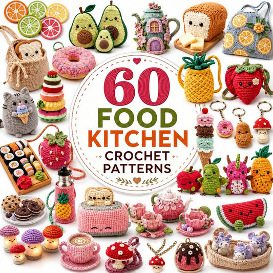 60+ Food Kitchen Crochet Patterns Bundle | Amigurumi, Fruit, Vegetable (PDF Download)