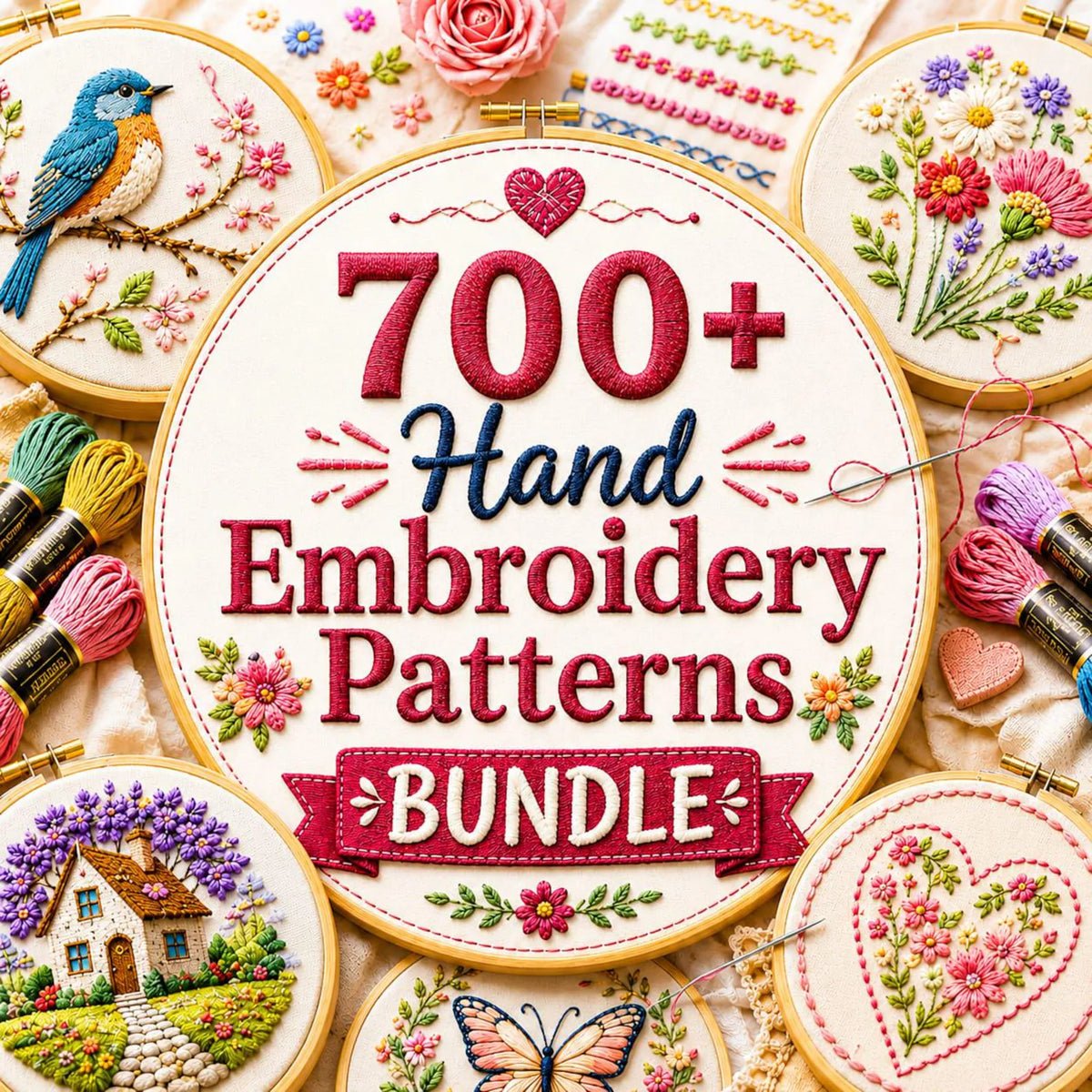 700+ Hand Embroidery Patterns Bundle | Floral, Modern, Vintage Designs (Digital Download)