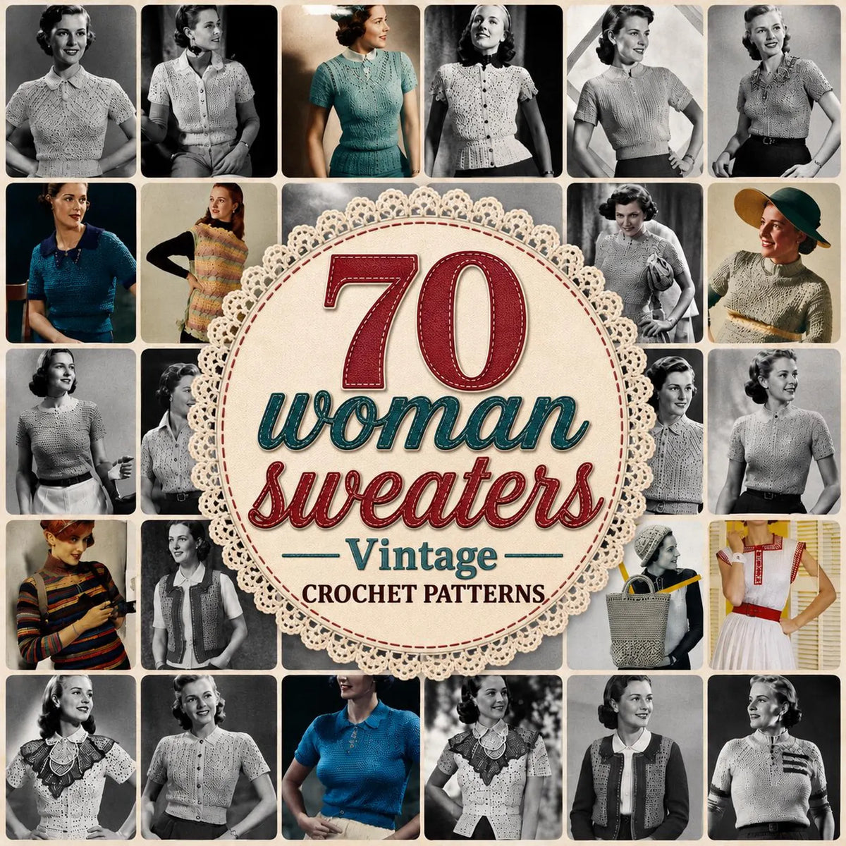 70+ Vintage Women's Sweater Crochet Patterns Bundle (PDF Patterns)