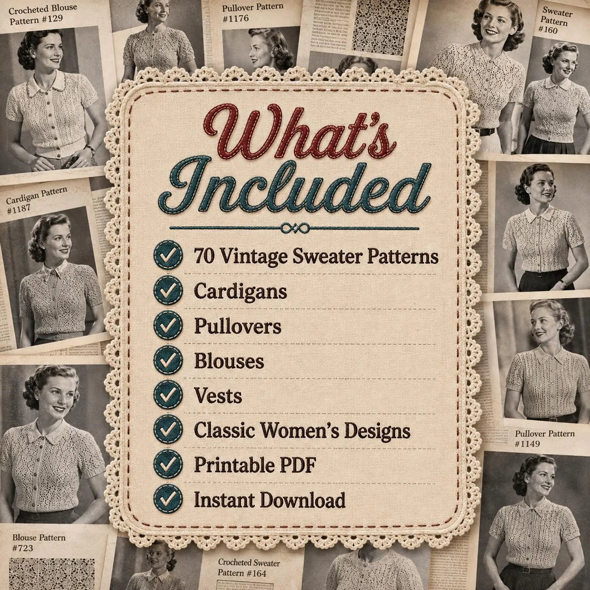 70+ Vintage Women's Sweater Crochet Patterns Bundle (PDF Patterns)
