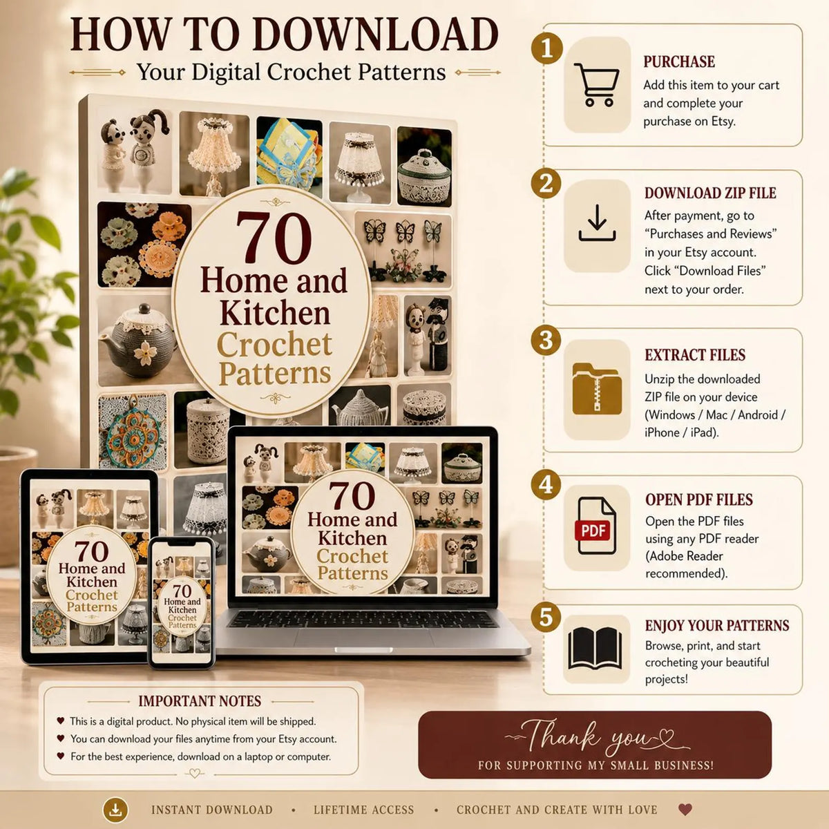 70 Vintage Home & Kitchen Crochet Patterns PDF Bundle (Digital Download)