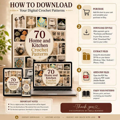 70 Vintage Home & Kitchen Crochet Patterns PDF Bundle (Digital Download)